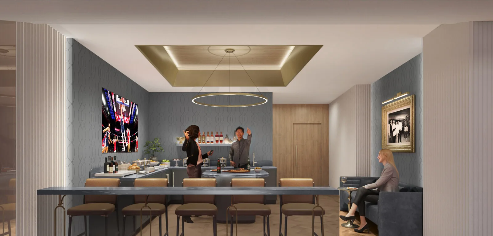 Executive Suite lounge with dining counter and premium seating