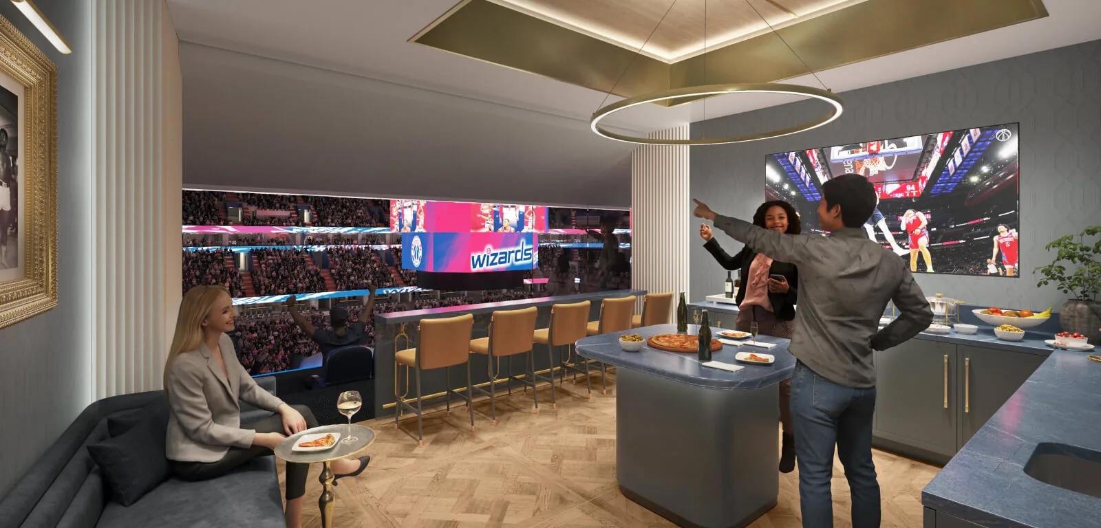 Executive Suite seating area with a view of the arena