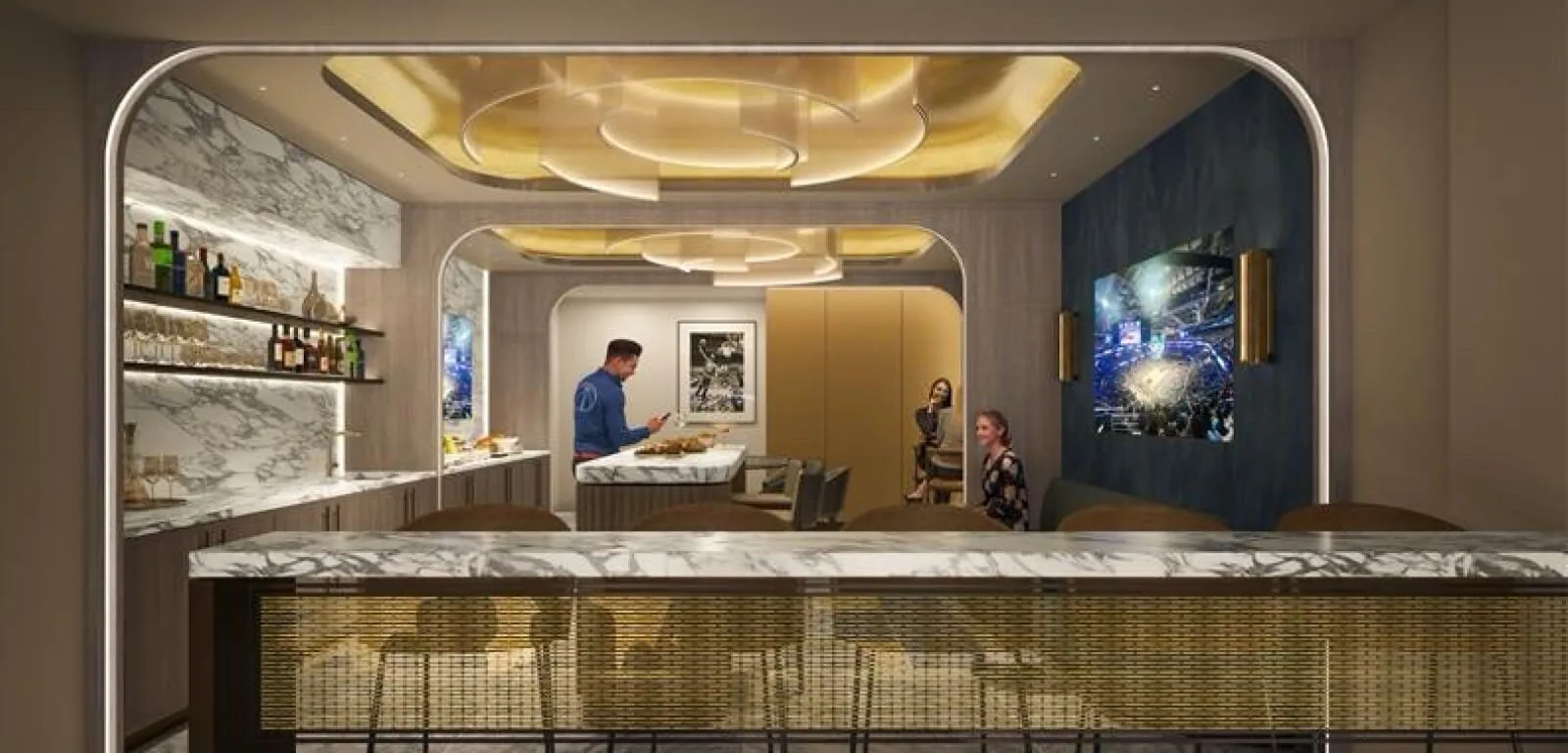 Founders Suite seating area with views into the arena bowl