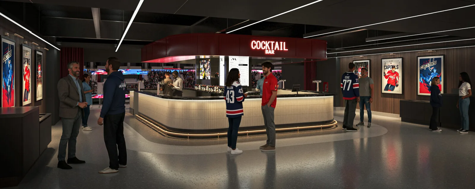 Center Ice and Center Court Bar overlooking the arena from the 200 Level