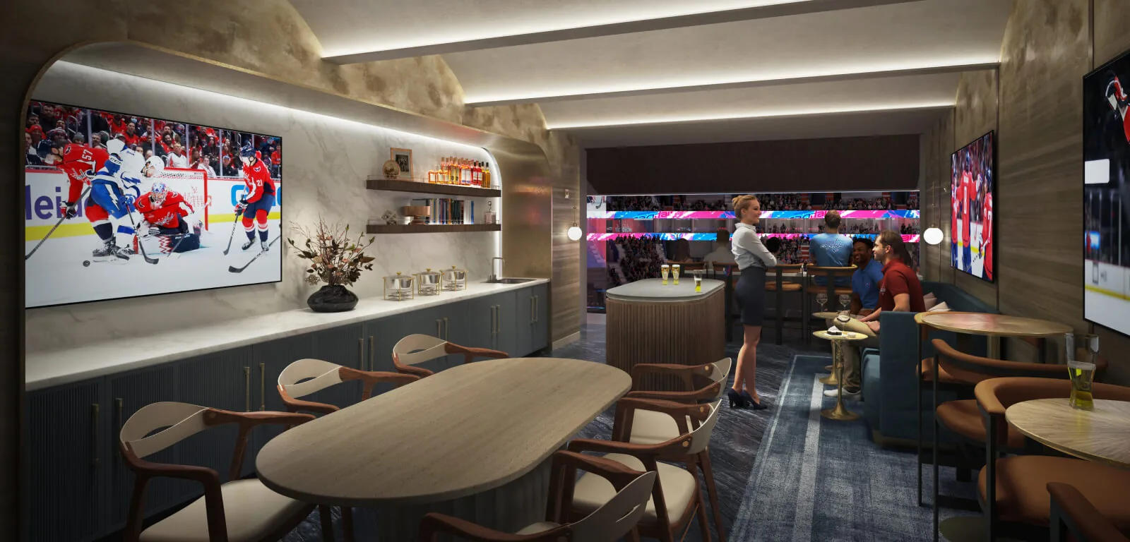 Signature Suite lounge with bar seating and private event space